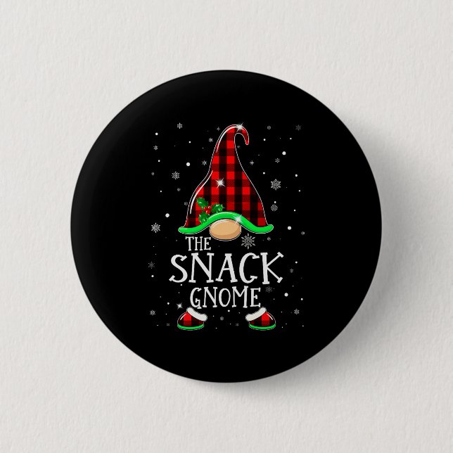 Funny Snack Gnome Buffalo Plaid Matching Christmas Knapp (Framsida)