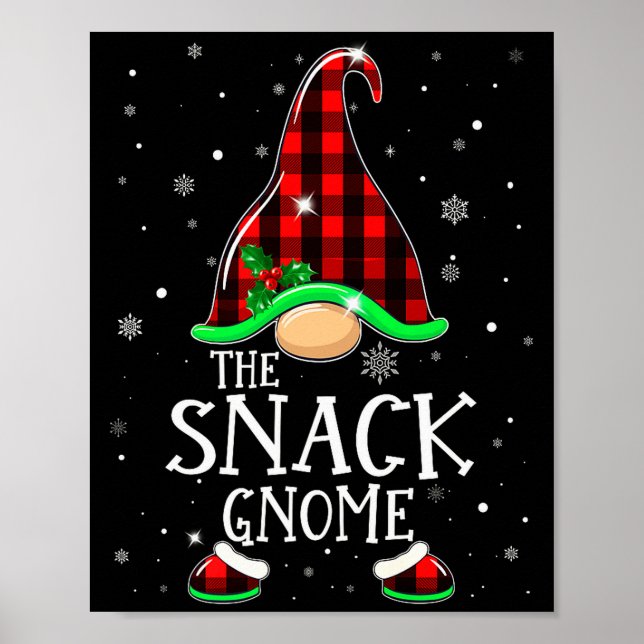 Funny Snack Gnome Buffalo Plaid Matching Christmas Poster (Framsidan)