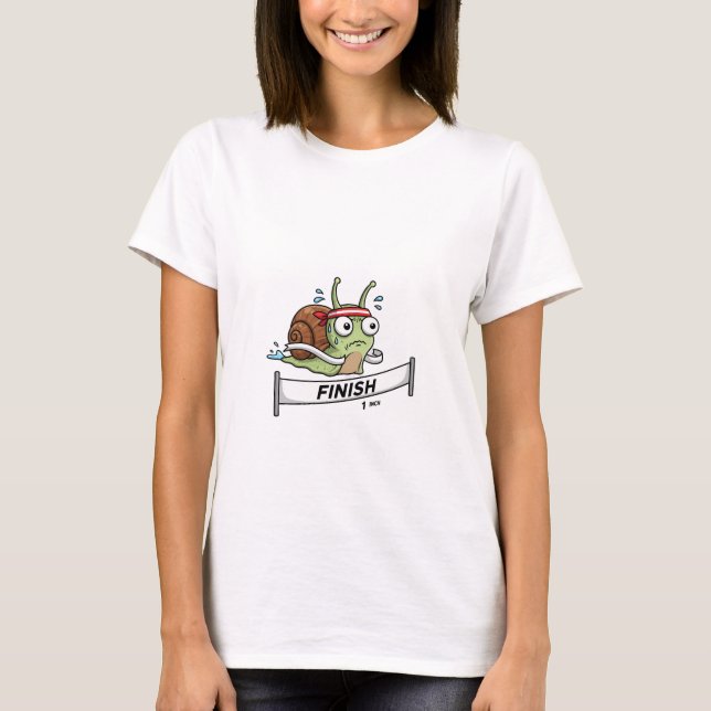 Funny Snail Athlete Crossing Finish Line Cartoon T Shirt (Framsida)
