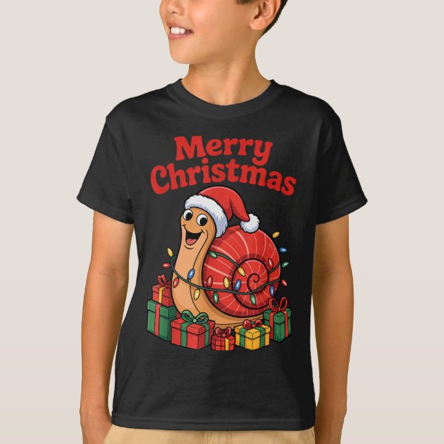 Funny Snail Santa Hat Animals Lovers Ugly Christma T Shirt (Framsida)