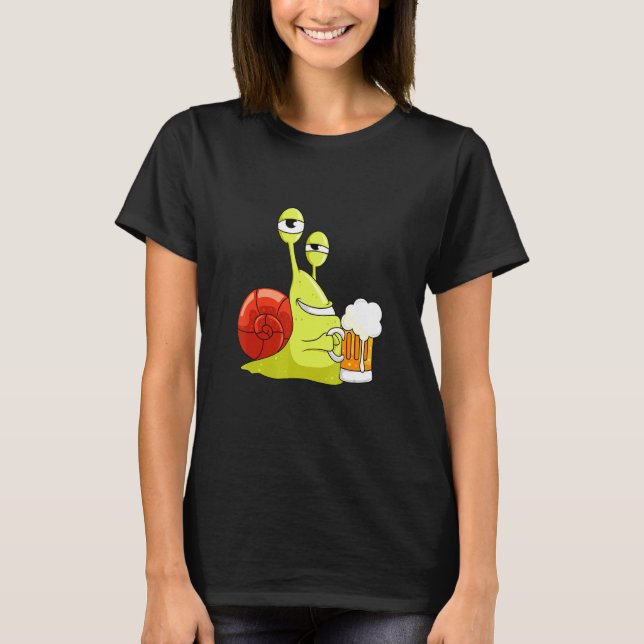 Funny Snail With Beer Garden T Shirt (Framsida)