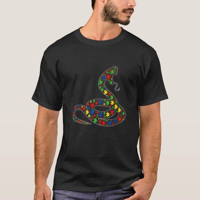 Funny Snake Animals Puzzle Delar Autism Awareness T Shirt (Framsida)