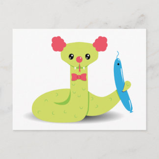 Funny Snake Clown w/ Snake Balloon Animal Postcad Vykort