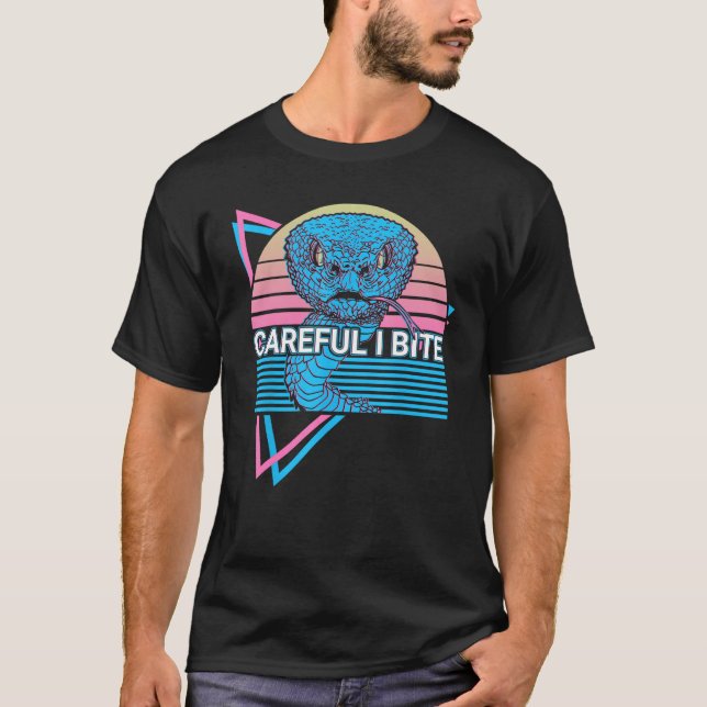 Funny Snake Retro Careful I Bite T Shirt (Framsida)