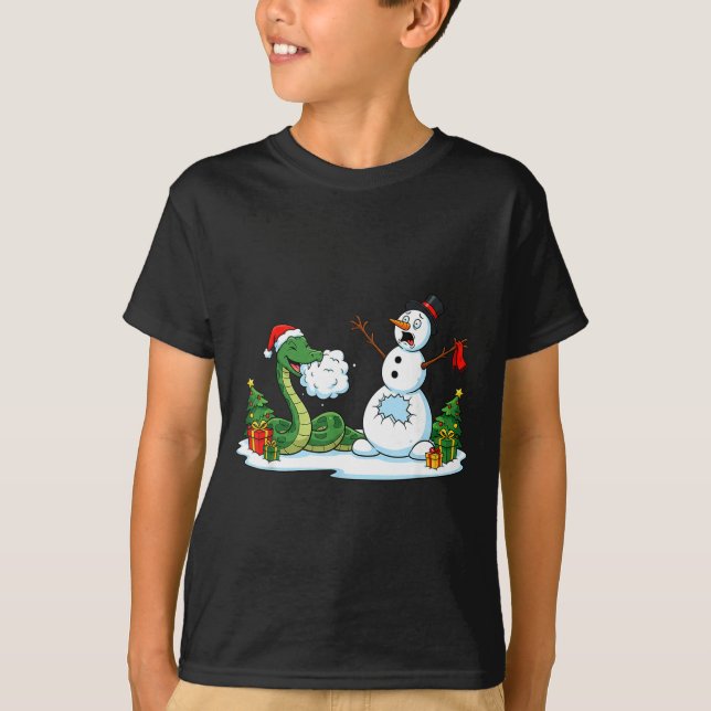 Funny Snake Snowman Christmas Tree Xmas Womens Men T Shirt (Framsida)