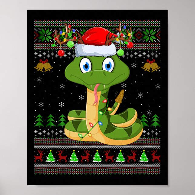 Funny Snake Ugly Christmas Sweaters Holiday Santa  Poster (Framsidan)