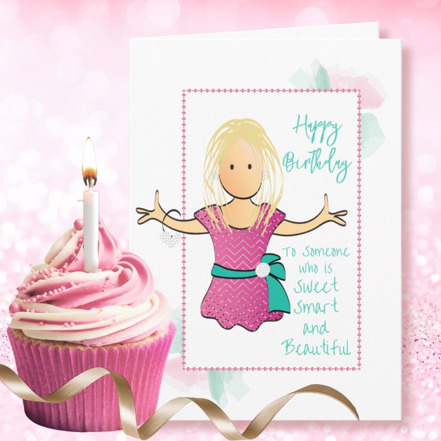 Funny Snarky Humous Female Tecknad Birthday Kort (Skapare uppladdad)