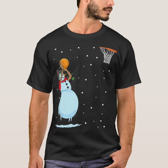 Funny Snögubbe Basketball jul T-Shirt (Framsida)