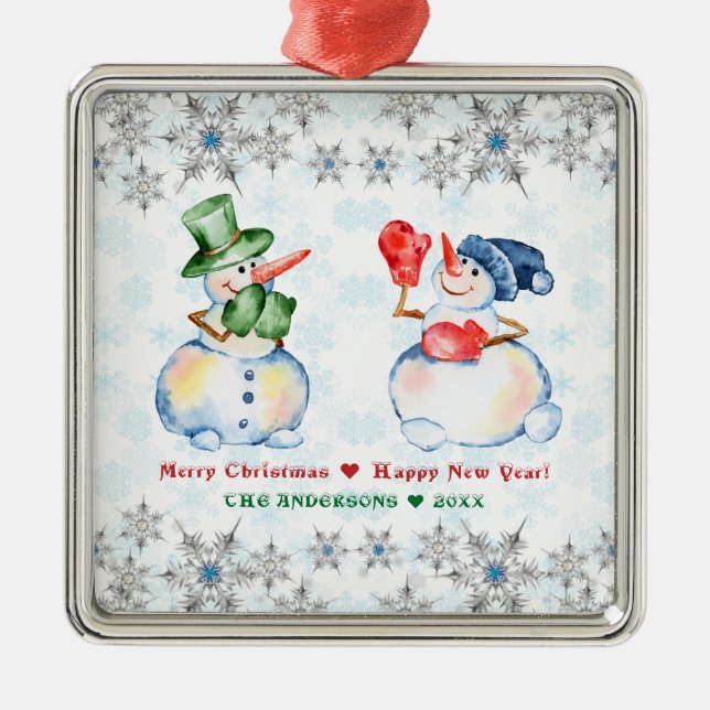 Funny Snögubbe God jul Crystals Snöflingor Julgransprydnad Metall (Framsidan)