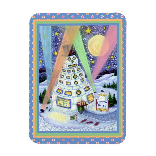 FUNNY SNÖGUBBE HOTEL, NORDIN LJUS OCH PENGUINER MAGNET (Vertikal)