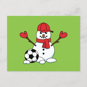 Funny Snögubbe med fotboll Helg Vykort