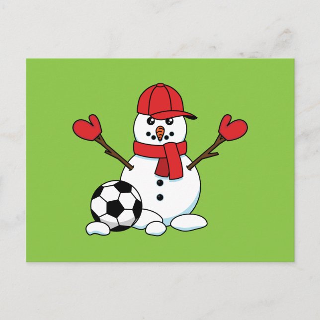 Funny Snögubbe med fotboll Helg Vykort (Framsida)