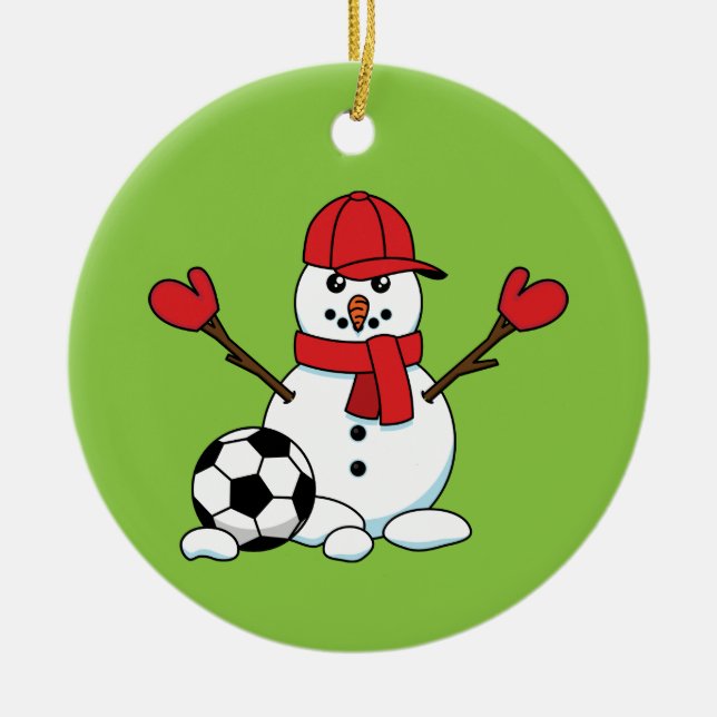 Funny Snögubbe med fotboll Julgransprydnad Keramik (Framsidan)
