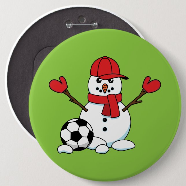 Funny Snögubbe med fotboll Knapp (Framsida & baksida)