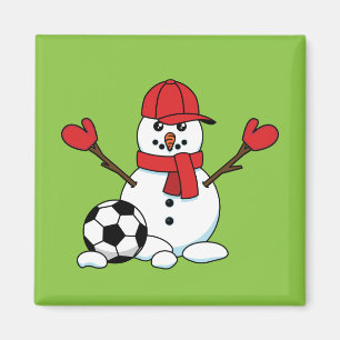 Funny Snögubbe med fotboll Magnet