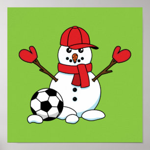 Funny Snögubbe med fotboll Poster
