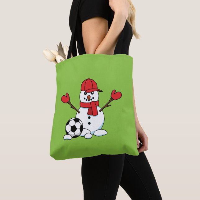 Funny Snögubbe med fotboll Tygkasse (Närbild)