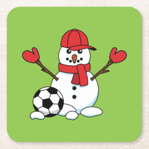 Funny Snögubbe med fotboll Underlägg Papper Kvadrat