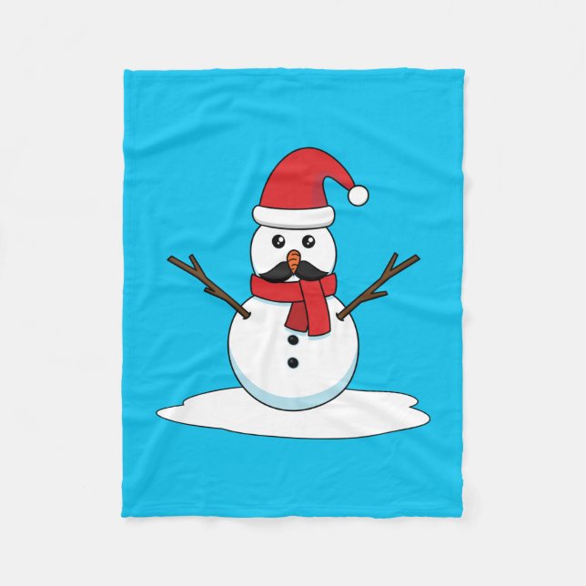 Funny Snögubbe med Mustache och morot Fleecefilt (Framsidan)
