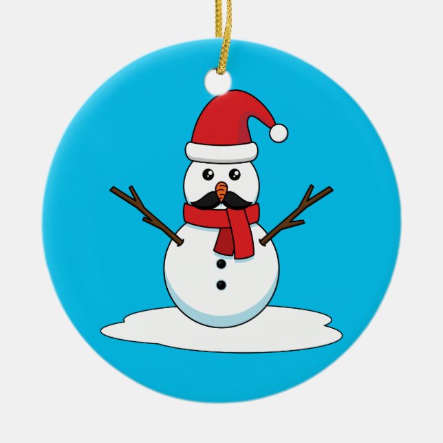 Funny Snögubbe med Mustache och morot Julgransprydnad Keramik (Framsidan)