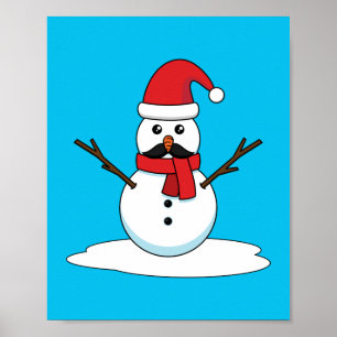Funny Snögubbe med Mustache och morot Poster