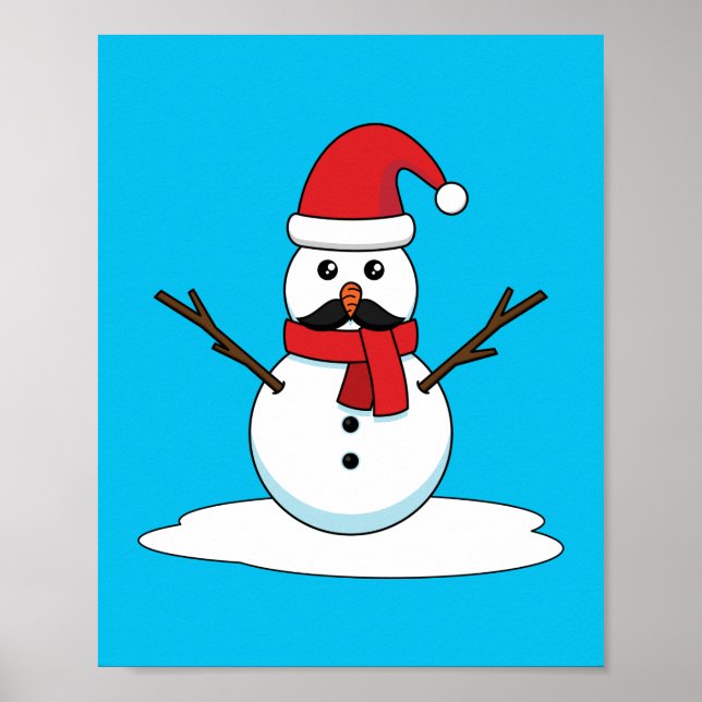 Funny Snögubbe med Mustache och morot Poster (Framsidan)