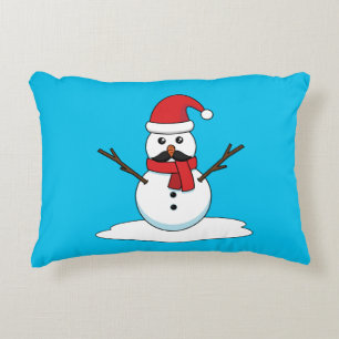 Funny Snögubbe med Mustache och morot Prydnadskudde