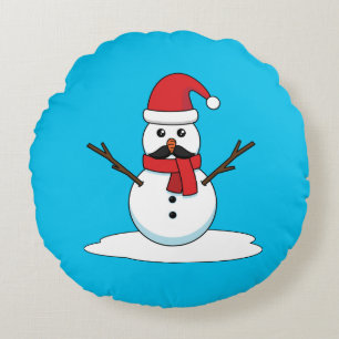 Funny Snögubbe med Mustache och morot Rund Kudde