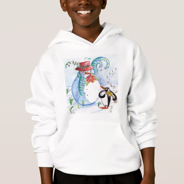 FUNNY SNÖGUBBE OCH PENGUINS WINTER SERENADE TEE SHIRT (Framsida)