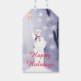 Funny snögubbe patriotisk amerikansk Julafton Presentetikett