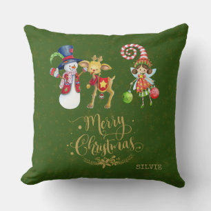 Funny Snögubbe Rudy Fairy Guld God jul Kudde