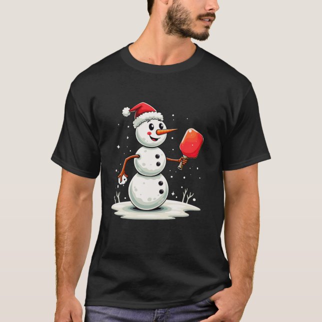 Funny Snögubbe Santa Hat Pickleball Player Christm T Shirt (Framsida)