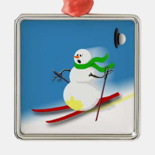 Funny Snögubbe Ski Joke Helgdag juldekalor Julgransprydnad Metall