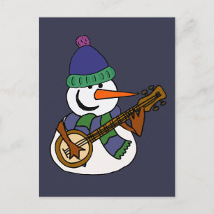 Funny Snögubbe spelar Banjo Artwork Vykort