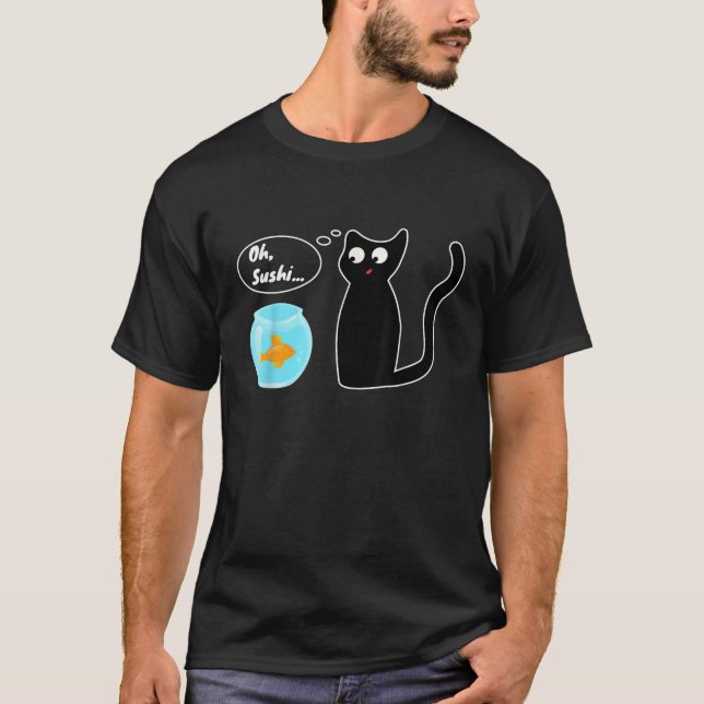 Funny Snolycksfall inträffar Oh Sushi Cat Goldfish T Shirt (Framsida)