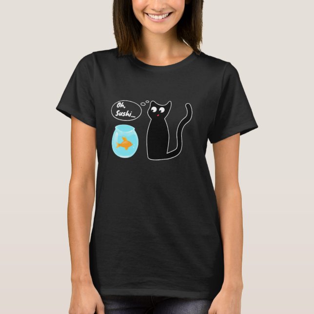 Funny Snolycksfall inträffar Oh Sushi Cat Goldfish T Shirt (Framsida)