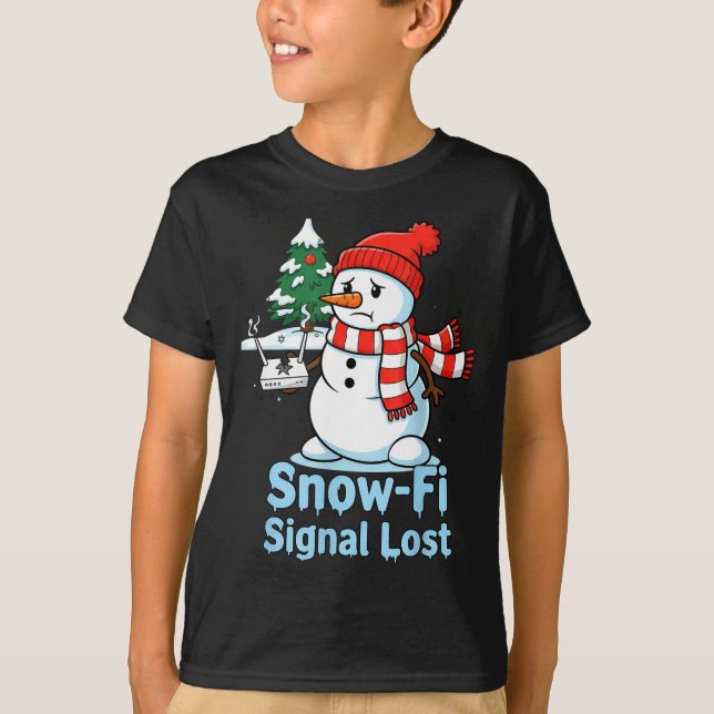 Funny Snow-fi Signal Lost Snowman Christmas Design T Shirt (Framsida)