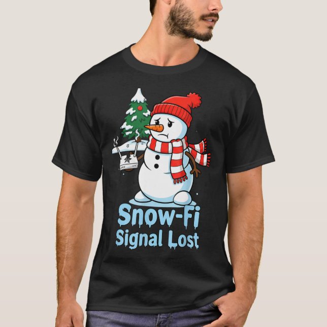 Funny Snow-fi Signal Lost Snowman Christmas Design T Shirt (Framsida)