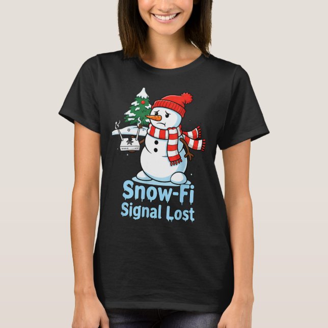 Funny Snow-fi Signal Lost Snowman Christmas Design T Shirt (Framsida)