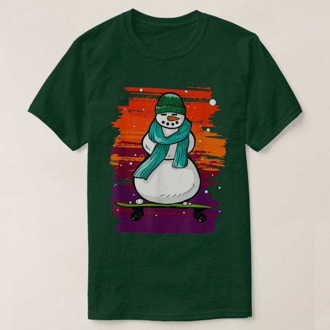 Funny Snow Man Skateboard  T Shirt (Design framsida)