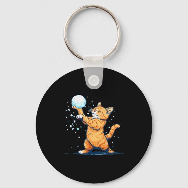 Funny Snowball Cat In Winter For Men Women Kids  Nyckelring (Framsida)