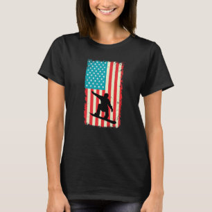 Funny Snowboarding Retro Snowboarder American Flag T Shirt