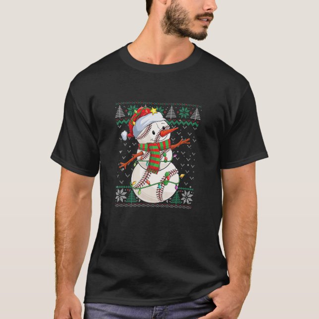 Funny Snowman Baseball Christmas Ball Ugly Sweater T Shirt (Framsida)