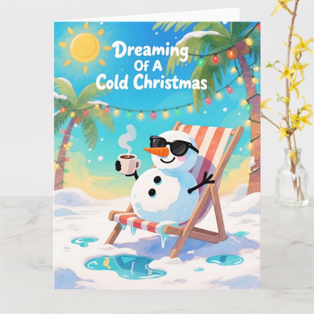Funny Snowman Beach Christmas Dreaming Of A Cold Kort (Gul blomma)