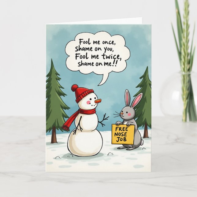 Funny Snowman Bunny Free Nose Job Christmas Card Kort (Framsida)