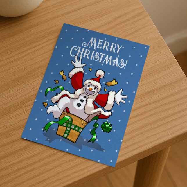 Funny Snowman Merry Christmas Surprise Cartoon Helg Vykort (Skapare uppladdad)
