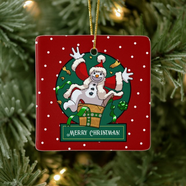 Funny Snowman Merry Christmas Surprise Cartoon Julgransprydnad Keramik (Träd)
