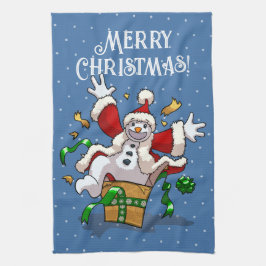 Funny Snowman Merry Christmas Surprise Cartoon Kökshandduk