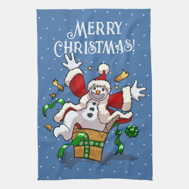 Funny Snowman Merry Christmas Surprise Cartoon Kökshandduk (Vertikal)