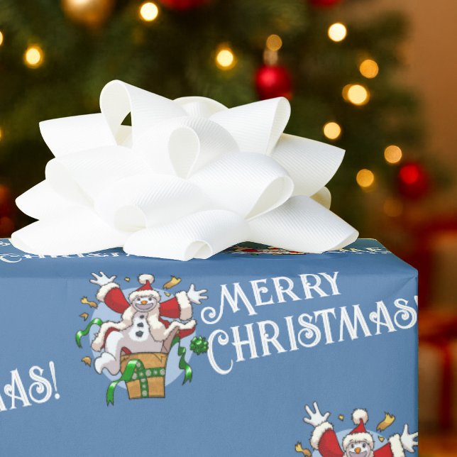 Funny Snowman Merry Christmas Surprise Cartoon Presentpapper (Skapare uppladdad)